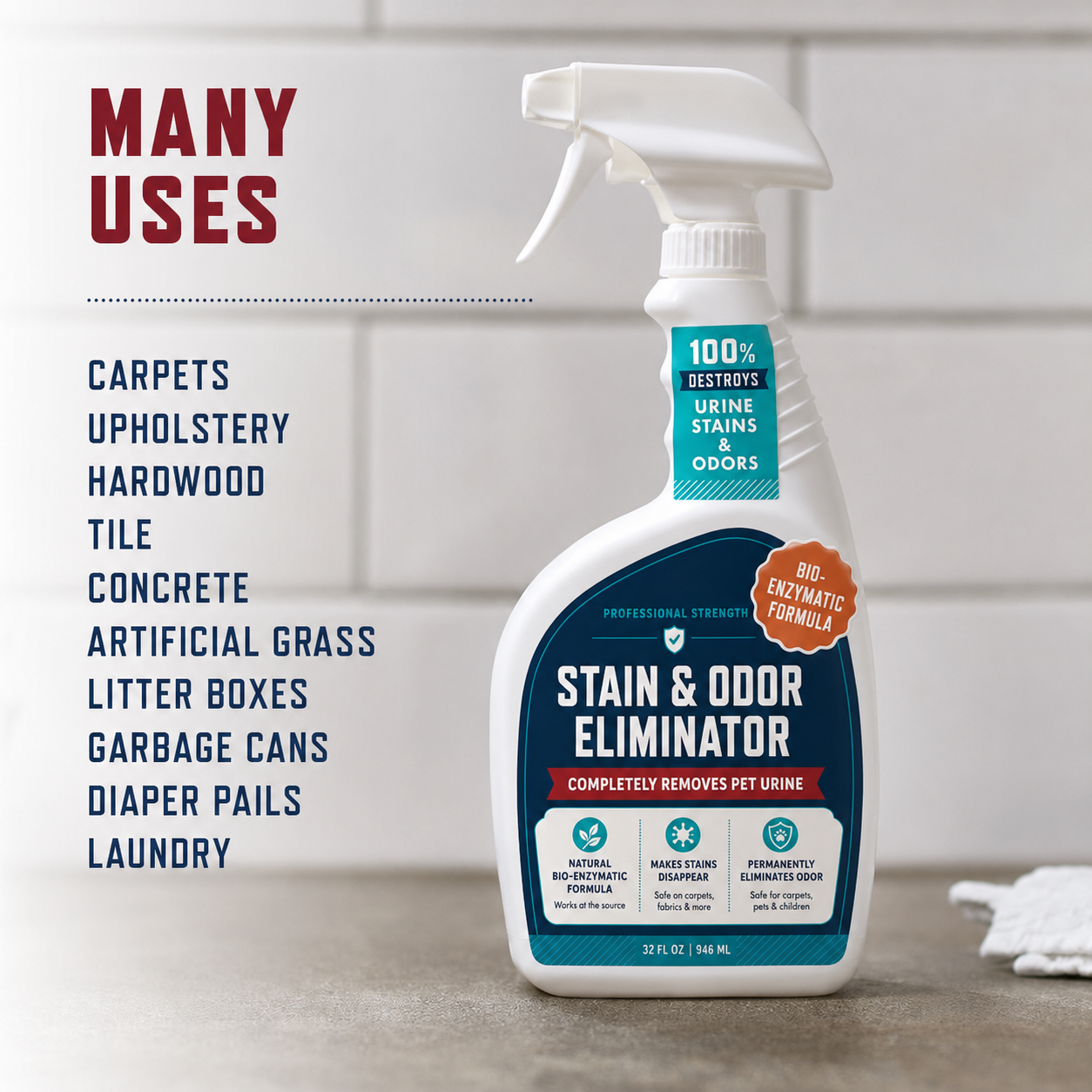 Virlelunaco Stain & Strong Odor Eliminator, Enzyme Cleaner, Pet Odor Eliminator for Home - Carpet Stain Remover for Cats & Dog Pee