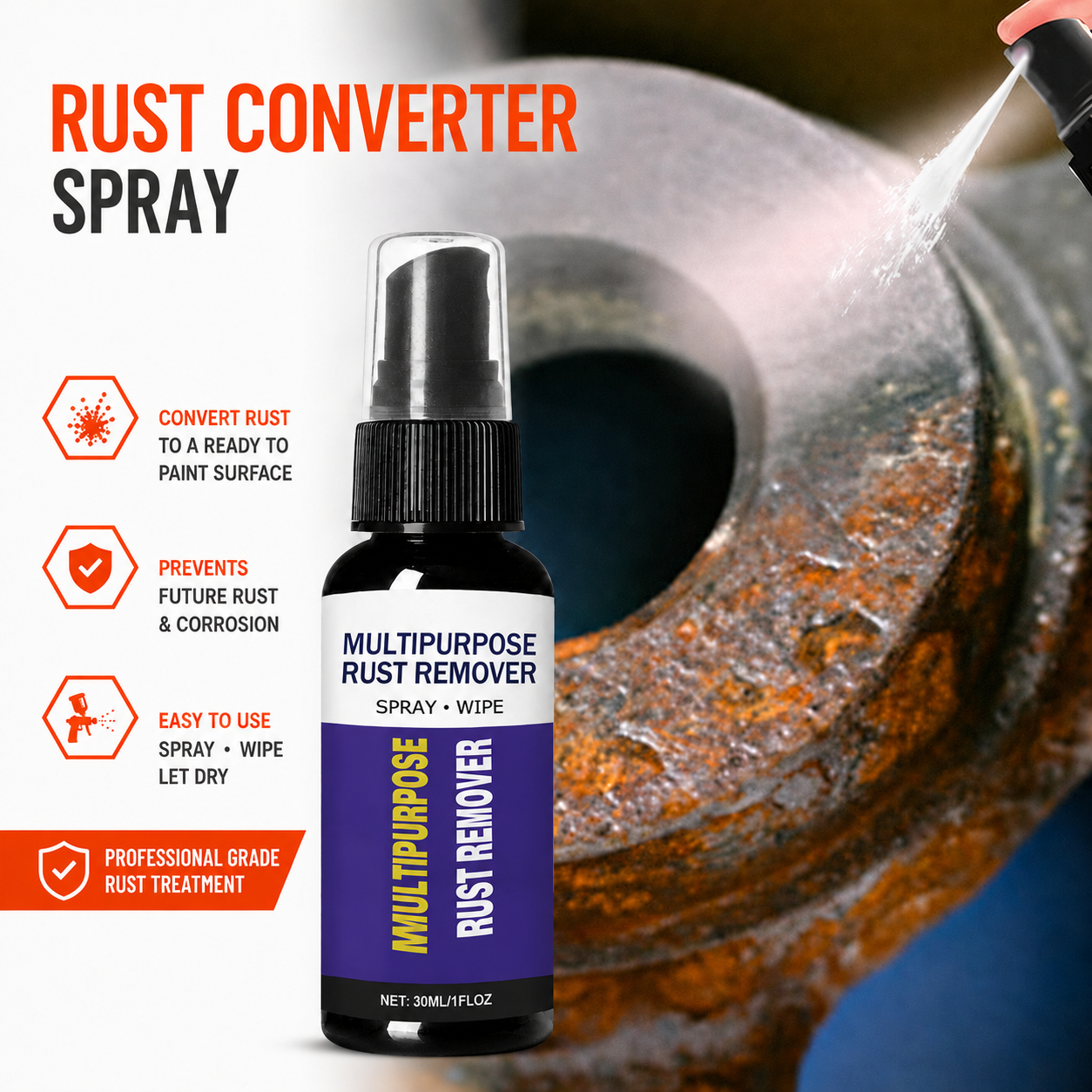 🔥Last Day-Buy 1 Get 1 Free🔥Heavy-Duty Rust Remover Spray for Metal – Multi-Purpose Fast-Acting Rust Cleaner